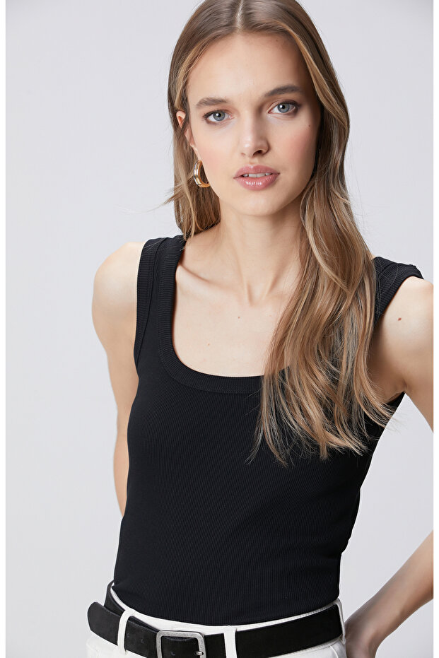 Siyah Basic Örme Atlet - 2