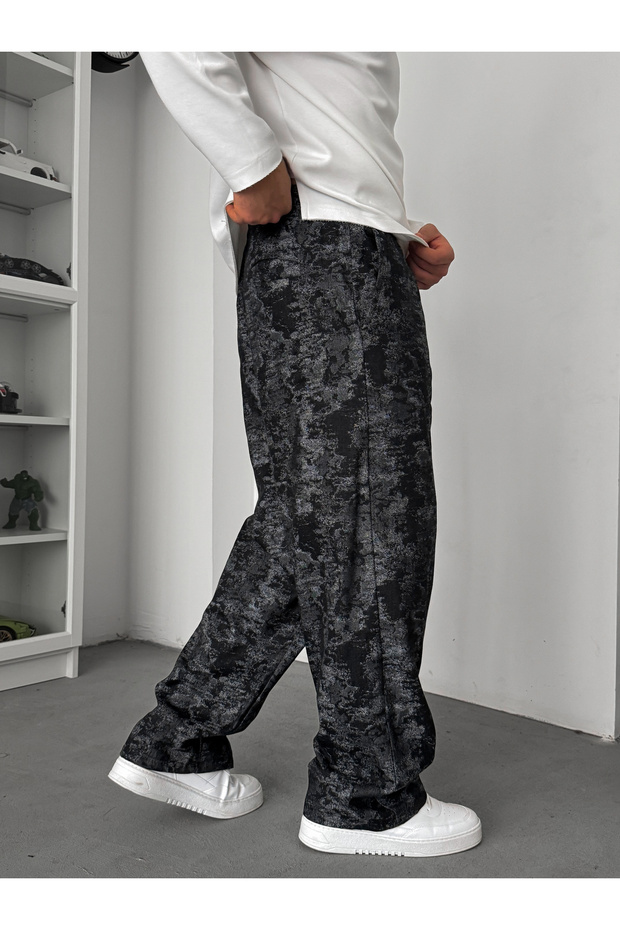 Black Patterned Baggy Pants Jj-135 - 4