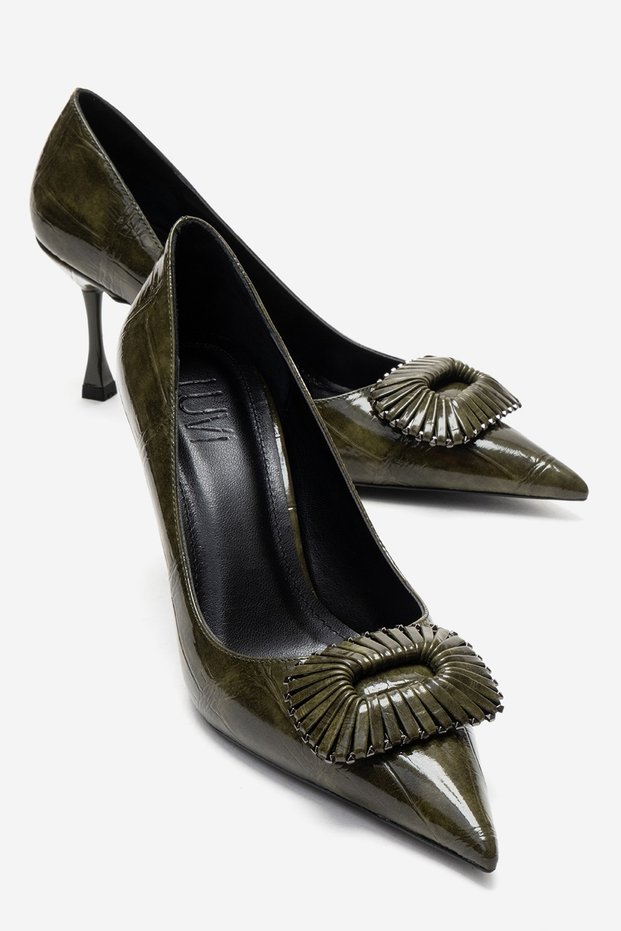 Rebel Green Printed Buckle Women's Heeled Shoes