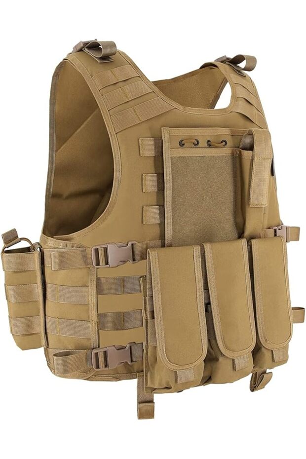 Tactical Modular Vest - Multi-Pocket Plate Carrier for GelBlaster, Paintball & Training - Coyote Tan