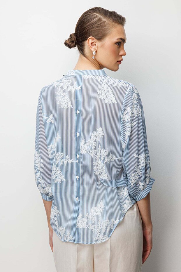 İşlemeli Yarım Kol Bluz - 4