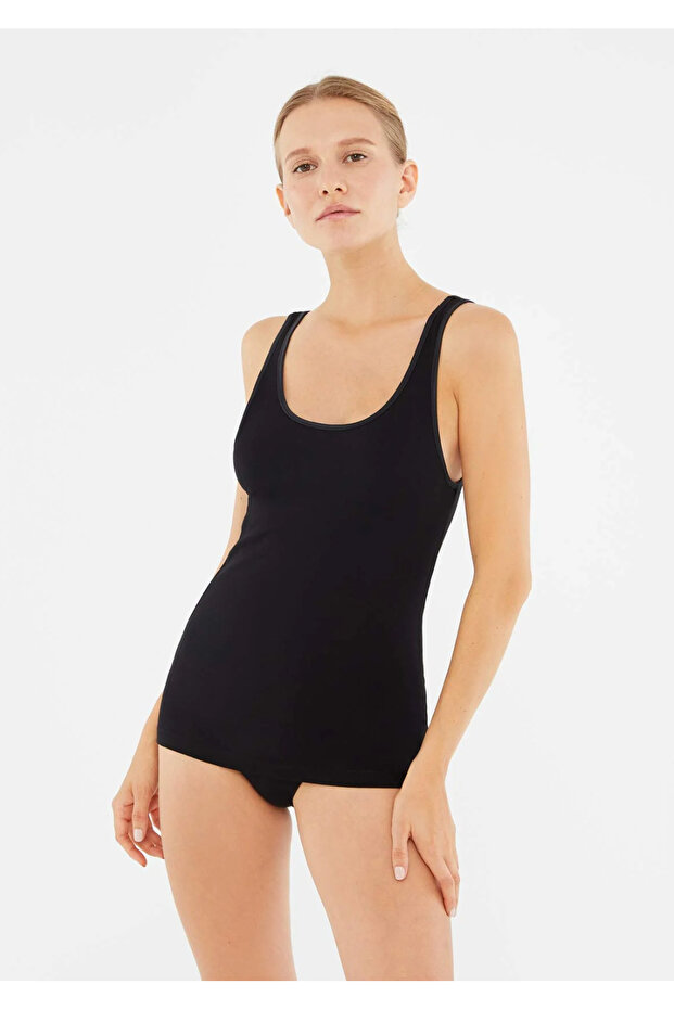 Kadın Geniş Yaka - Kalın Askılı, Basic % 95 Cotton 4'lü Atlet - 1