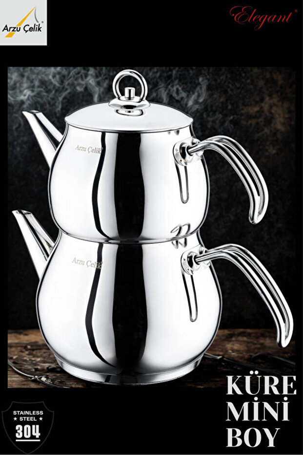 Küre Mini Size Steel Teapot Set with Handle