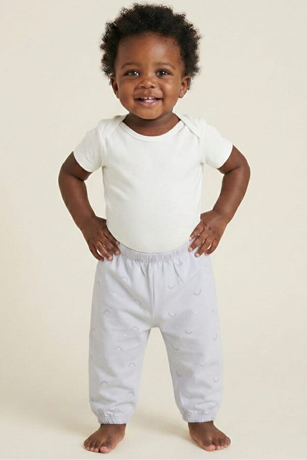 100% Cotton Elastic Cuffed Patterned Baby Boy Sweatpants - Soft Combed Cotton Baby Pajama Bottoms