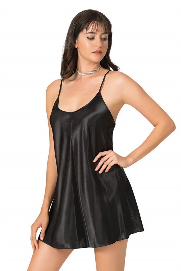 Women'S, Short, Round Neck, Satin Nightgown