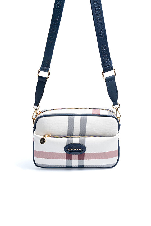 White - Navy Blue Plaid Women's Crossbody Bag Sp1267