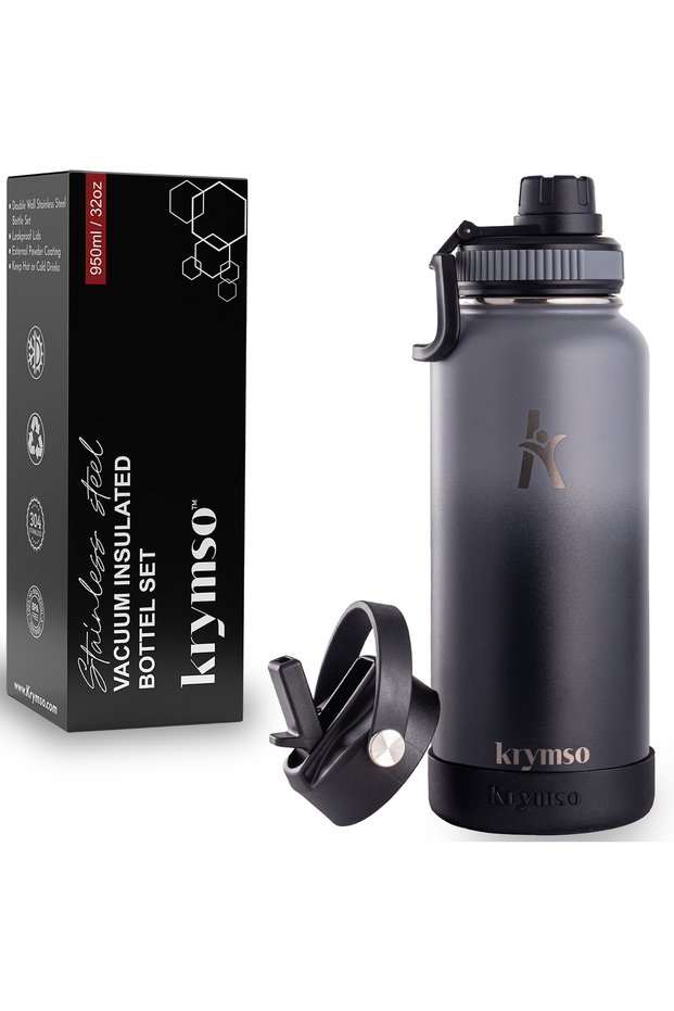950ml Stainless Steel Water Bottle, Insulated Thermos Flask, Leakproof, Gym, Travel (Black)