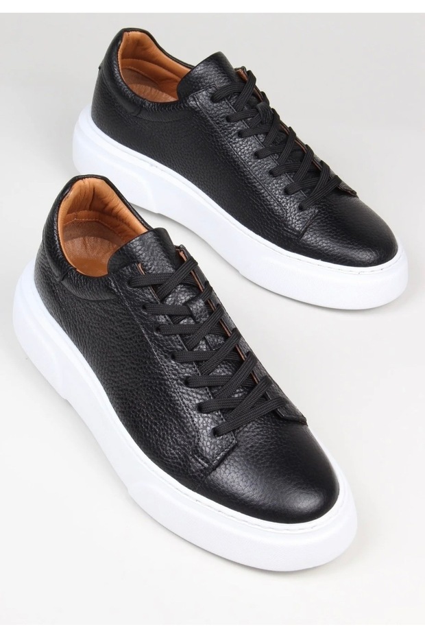 Dr Men's Black Genuine Leather Comfortable Daily Sneaker Shoes