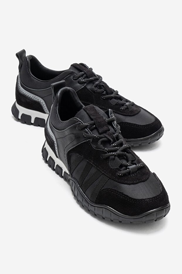 Fiera Black Genuine Leather Mesh Women's Casual Sneaker