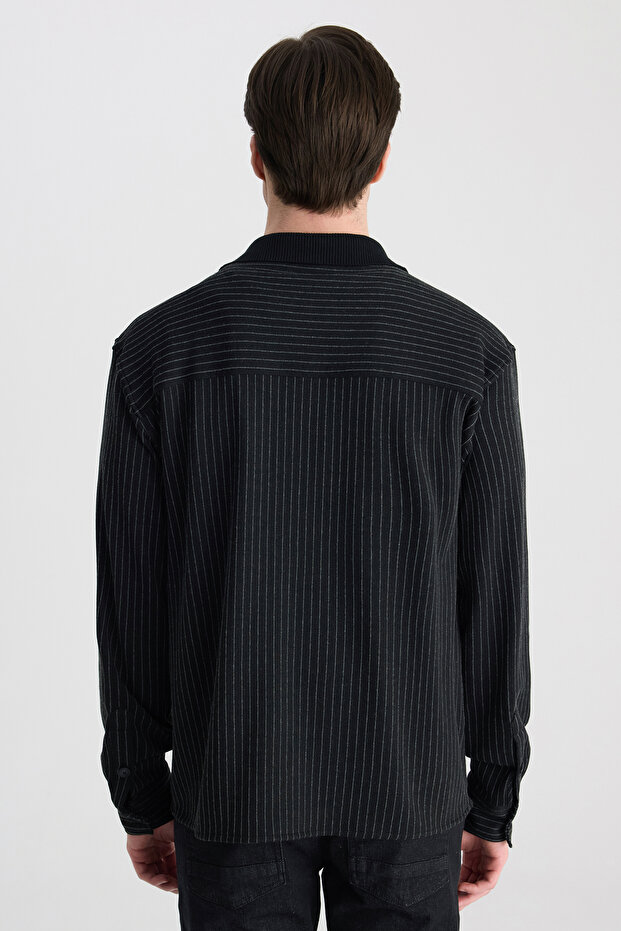 Relaxed Siyah Örme Gömlek Ceket - 3