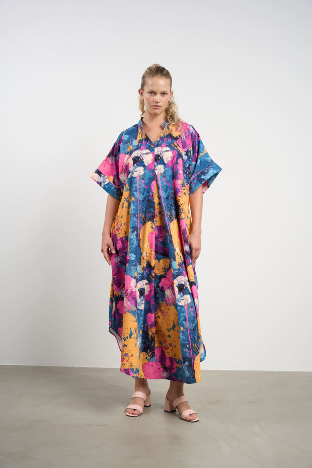 PATTERNED V-NECK LONG DRESS - 5