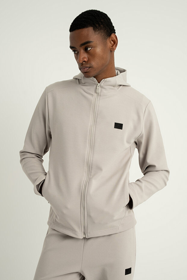 Foursquare Men's Hooded Full Zip Sweatshirt Stone