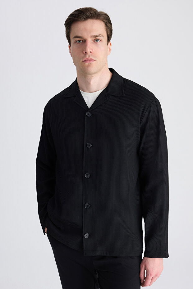 Relaxed Siyah Örme Gömlek Ceket - 4