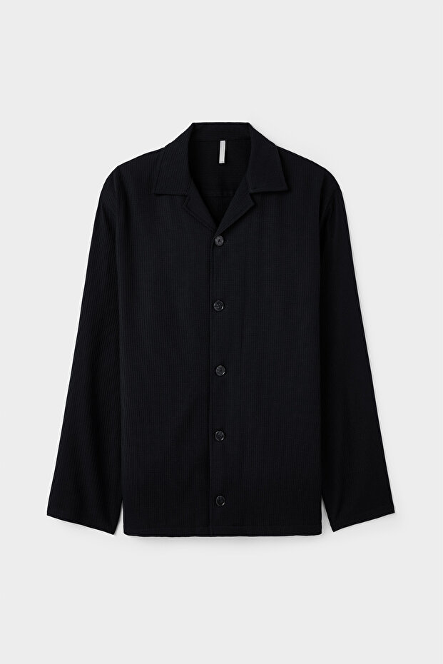 Relaxed Siyah Örme Gömlek Ceket - 5