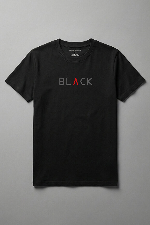 Cotton Minimal Black Text Black Basic Crew Neck Short Sleeve T-Shirt for Men - Women
