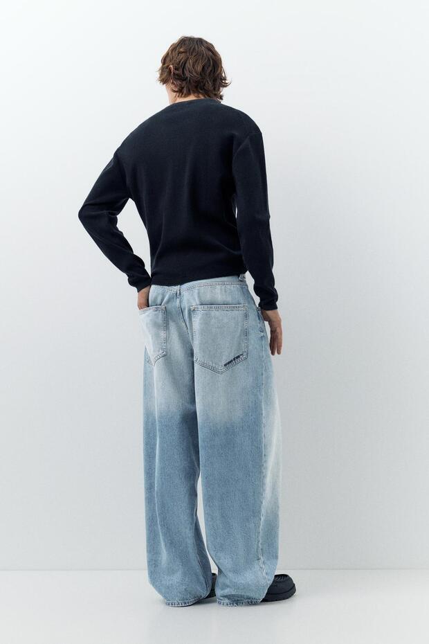 İşlemeli süper bol kesim jean - 5