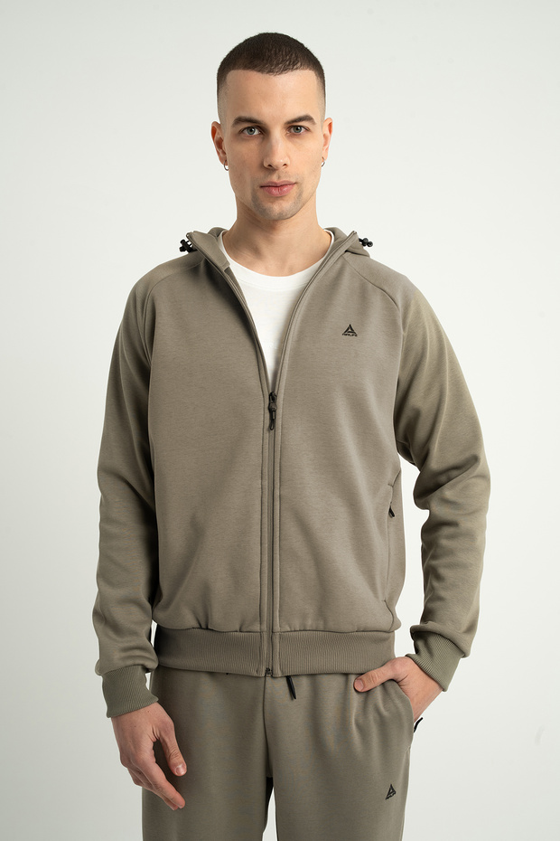 Plenty Jr Pro Full-Length Zippered Lightweight Wool Men's Hooded Sweatshirt Khaki
