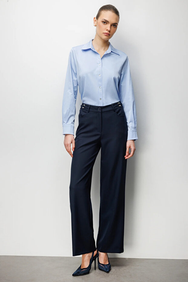 Wide Leg Trousers with Metal Accessories 4010