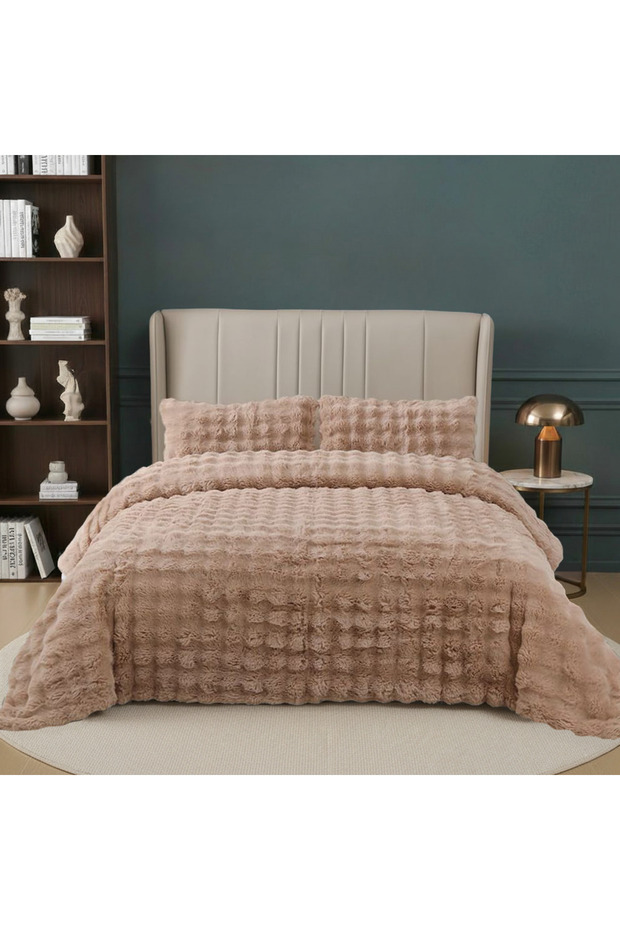 Ultra Soft Plush Cappuccino Double Bedspread Set 220X240 cm – Soft Textured