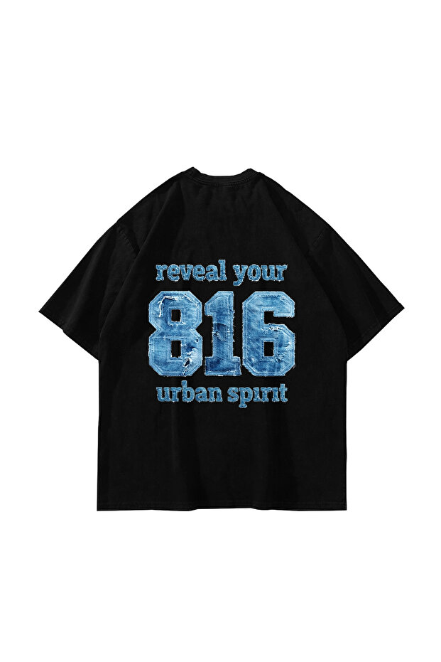 816 Urban Spirit Printed Oversize Unisex Black Tshirt