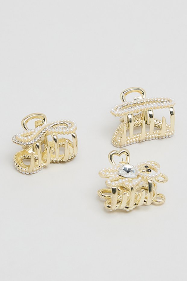 Women's Gold–colored 3 Piece Embellished Claw Clips