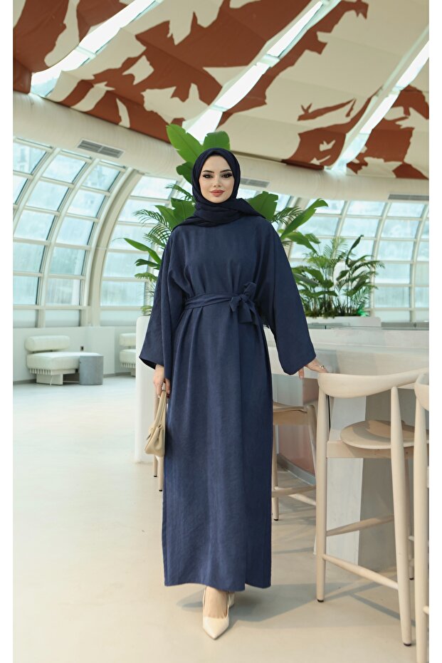 فستان مودال بحزام ذو ملمس مميز
