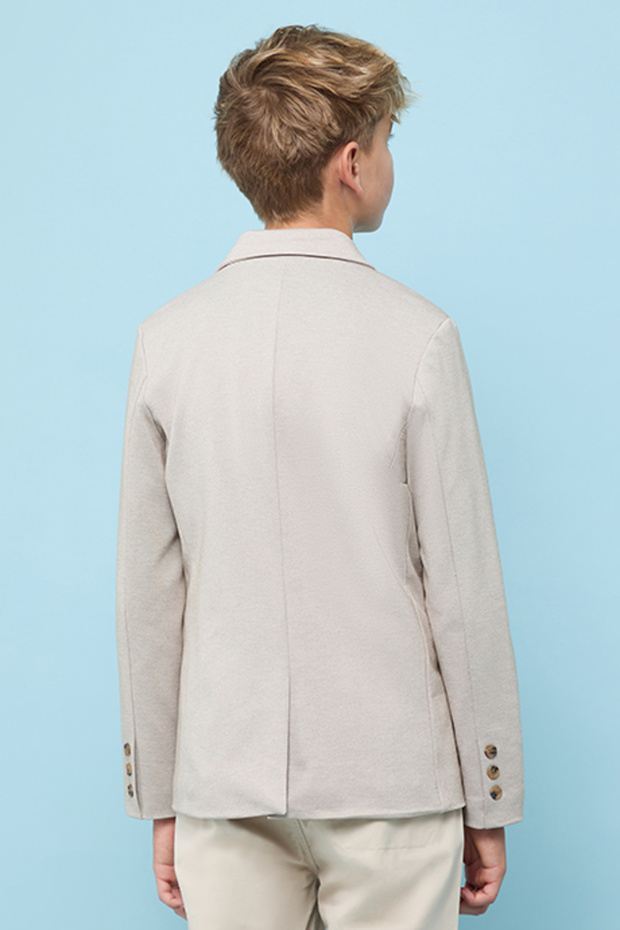 Boy's Beige Solid Single Breasted Blazer with Button Closure - 3