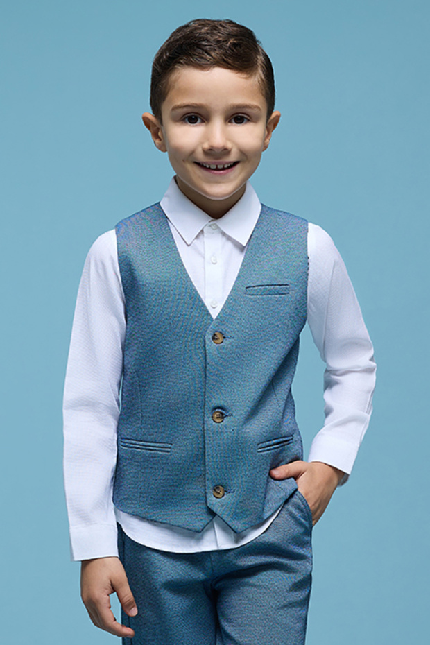 Boy's Multicolor Solid Shirt with Waistcoat
