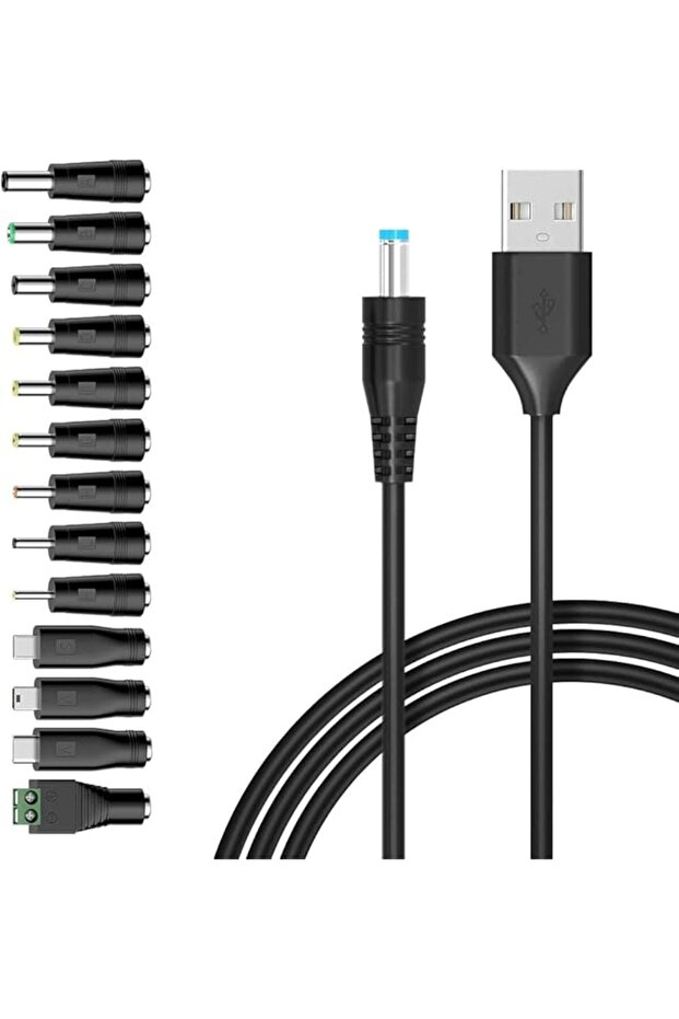 USB to DC 5V Power Cable with 13 Adapter Plugs (5.5x2.5mm/Type C/Micro USB) -