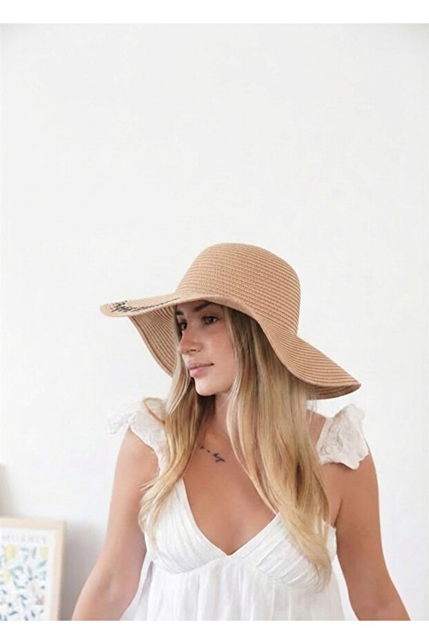 Women's Vlt Powder Text Detailed Straw Hat