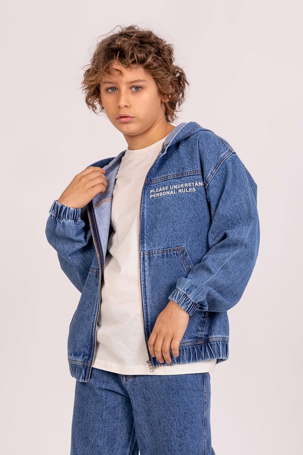 Boy's Cotton Zippered Hooded Denim Jacket