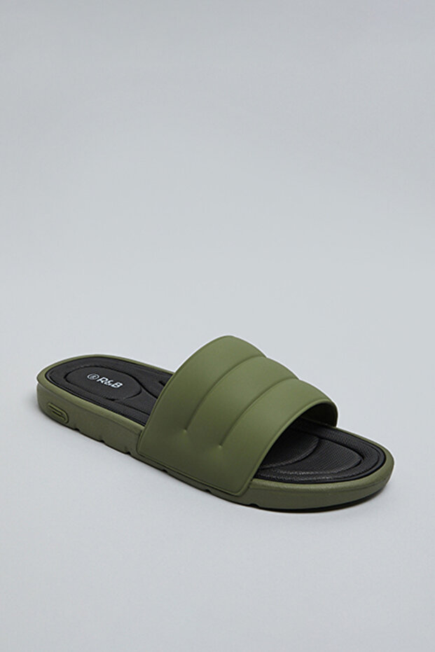 Men's Green Solid Slides - 1
