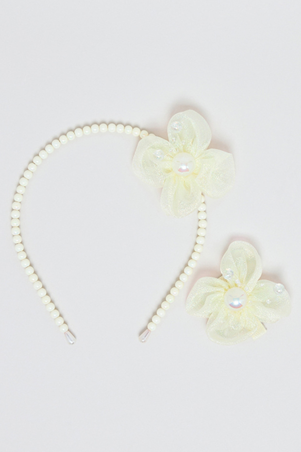 Girl's Cream Hairband & Hairclip Set