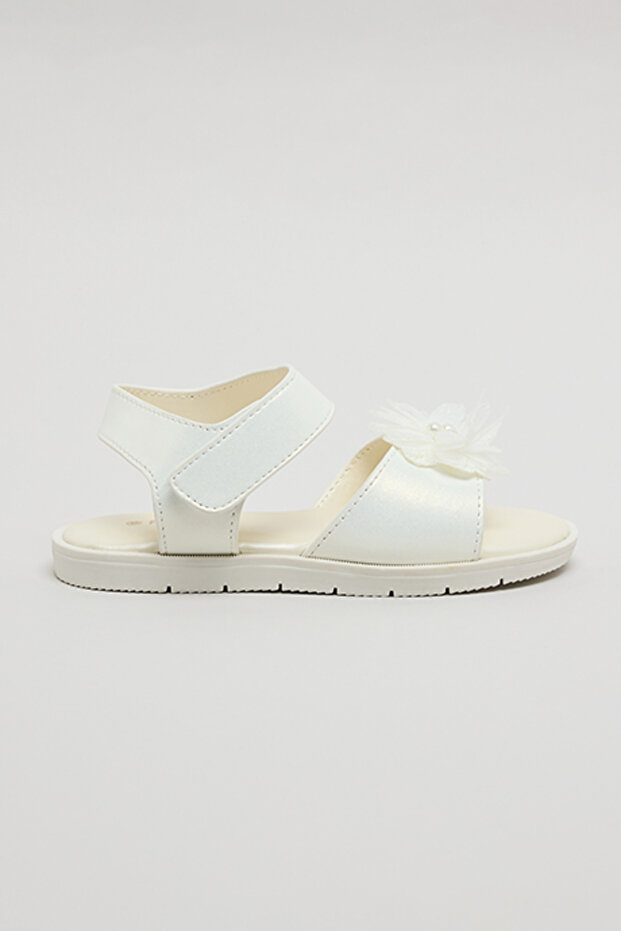 Girl's Cream Embellished Ankle Loop Flat Sandals