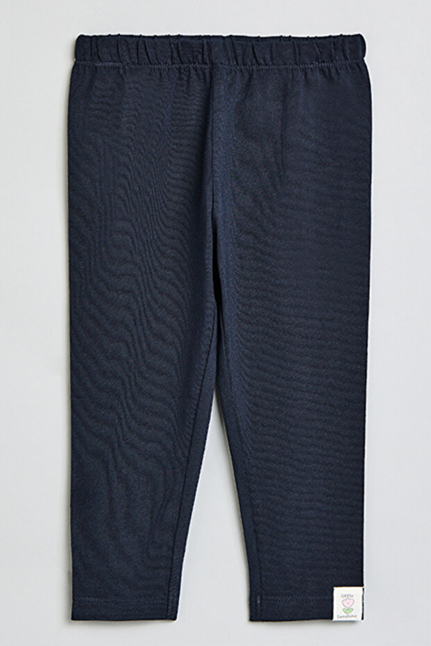 Boy's Dark blue Solid Leggings with Elastic Waist