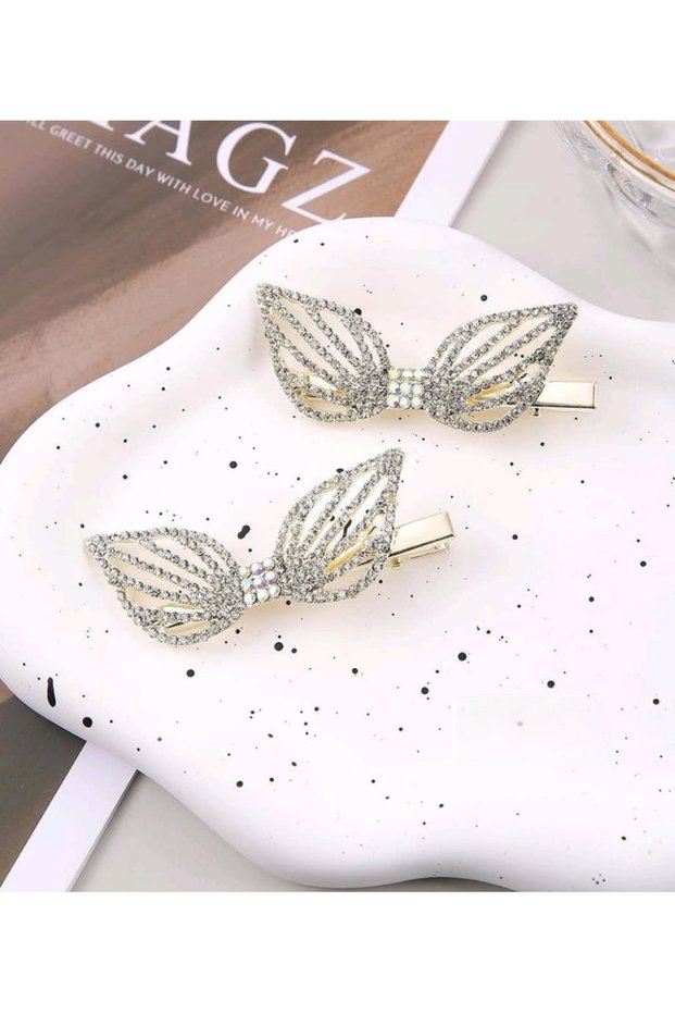 Zircon Stone Decorated Angel Wing Figured 6 cm Gold Color Pen Clasp 2 Pieces