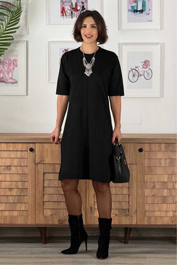 Black Color Plain Knitwear Dress