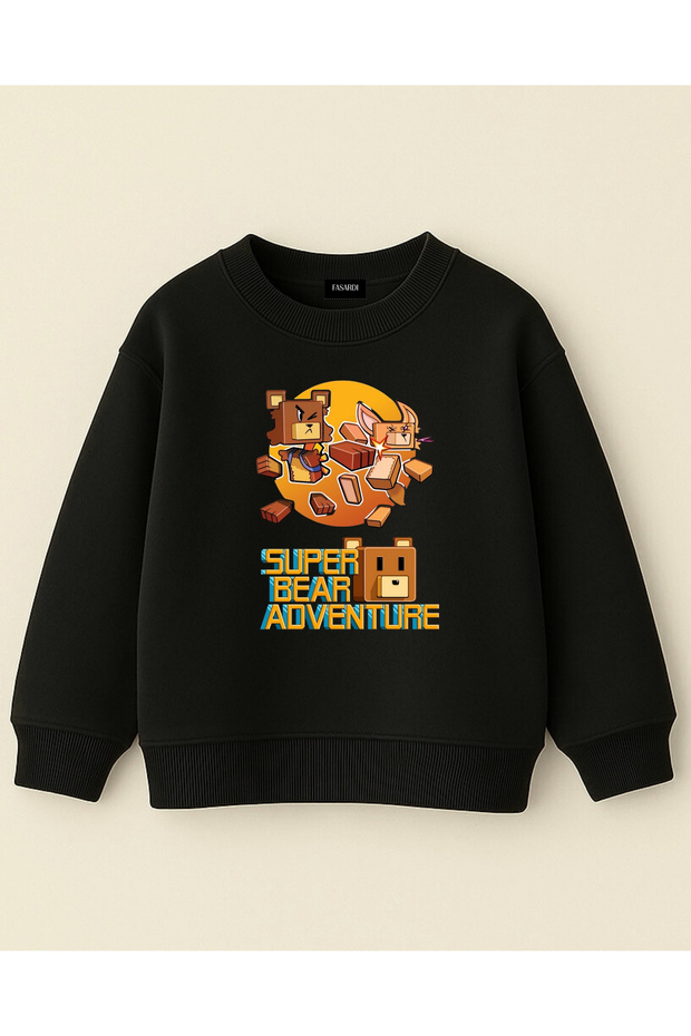 سويت شيرت Super Bear Adventure مطبوع قصة فضفاضة 3 Thread بدون شاردون بأكمام طويلة للجنسين للأطفال