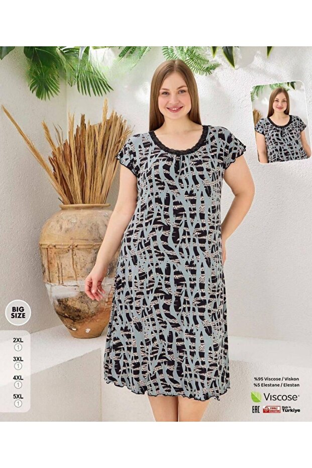 Women's Short Sleeve Plus Size Lace Collar Midi Length Nightgown