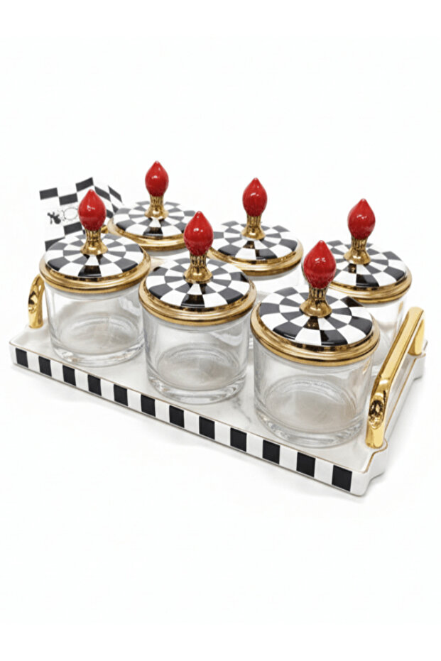 Glass & Ceramic Candy Pot Set with Tray