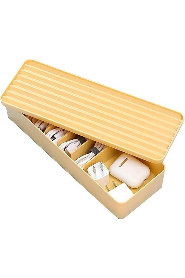 Cable Management Box, Yellow Plastic Cord Cover with Ventilation Holes, Ideal for Organizing Compute