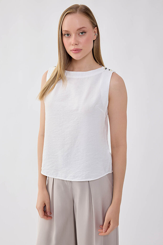 بلوزة بدون أكمام بأزرار على الكتف - 3