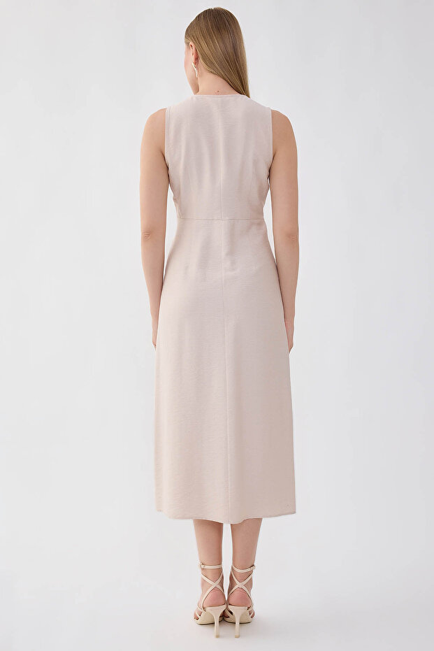 V-Neck Buttoned Dress - 5