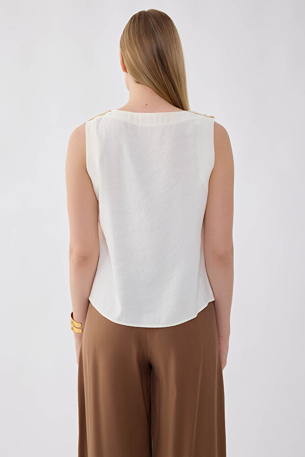 بلوزة بدون أكمام بأزرار على الكتف - 5