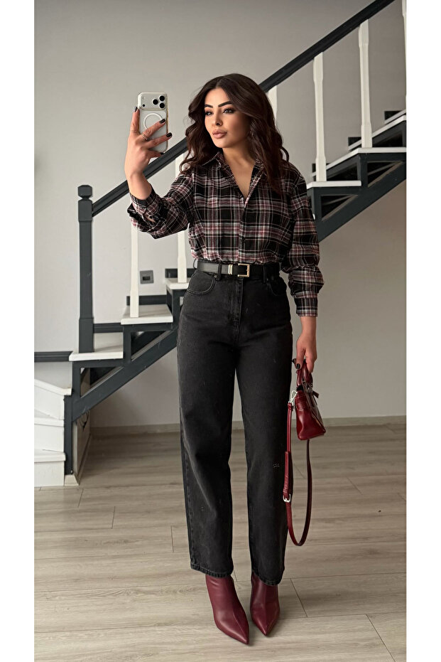 Siyah-Bordo Ekoseli Oduncu Gömlek - 2