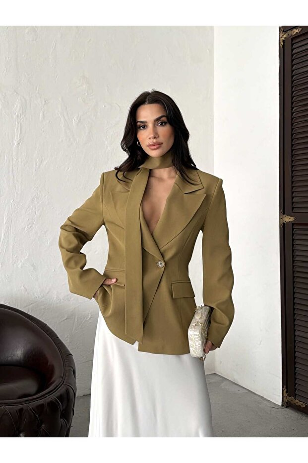 Premium Padded Scarf and Waist-Slit Blazer Jacket Diena