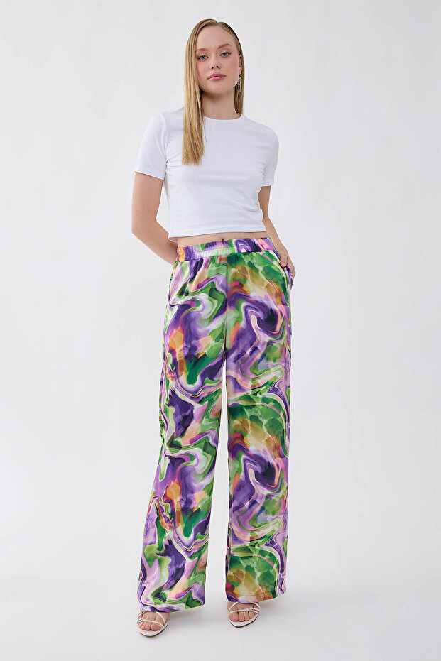 Batik Pattern Elastic Waist Trousers - 2