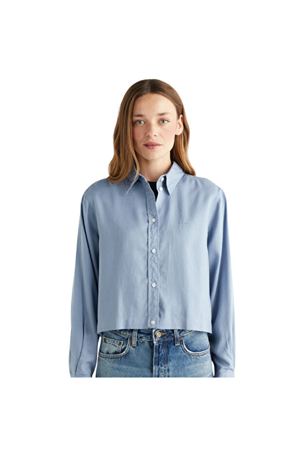 Women's Blue Crop Fit Shirt