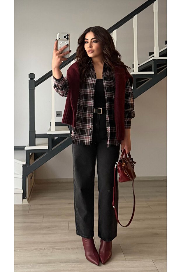 Siyah-Bordo Ekoseli Oduncu Gömlek - 7