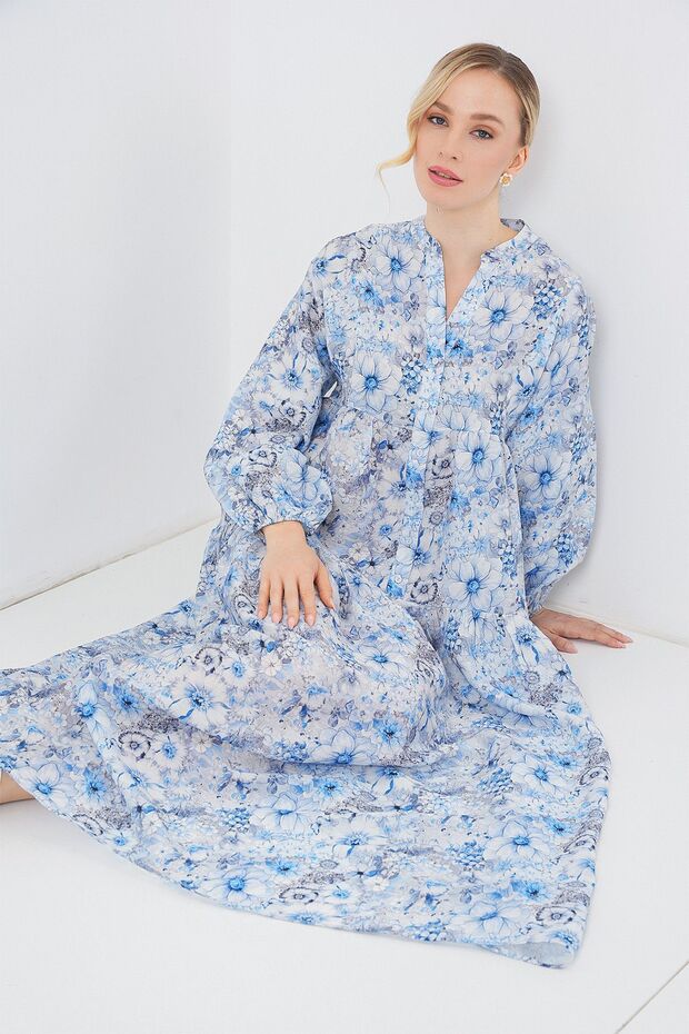 BDART Düğmeli Çiçekli Maxi Elbise - 4